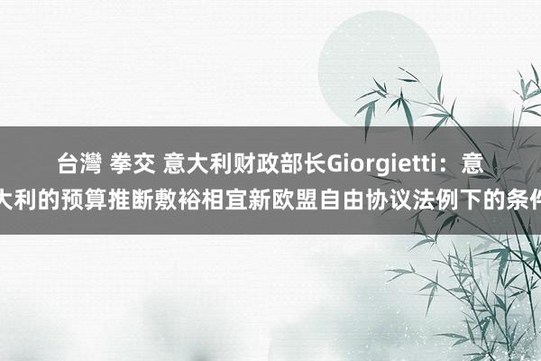 台灣 拳交 意大利财政部长Giorgietti：意大利的预算推断敷裕相宜新欧盟自由协议法例下的条件