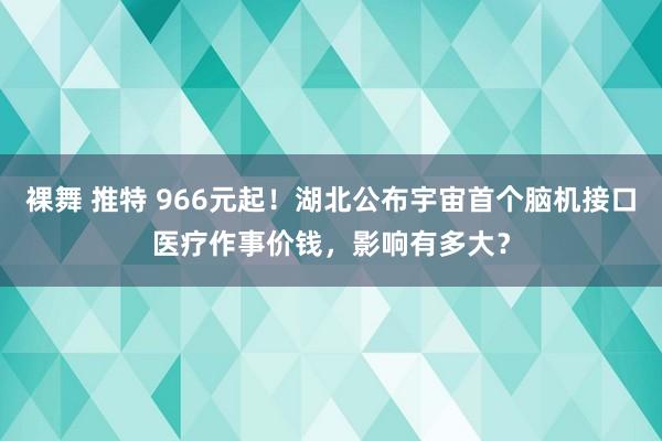 裸舞 推特 966元起！湖北公布宇宙首个脑机接口医疗作事价钱，影响有多大？