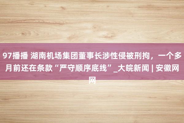 97播播 湖南机场集团董事长涉性侵被刑拘，一个多月前还在条款“严守顺序底线”_大皖新闻 | 安徽网